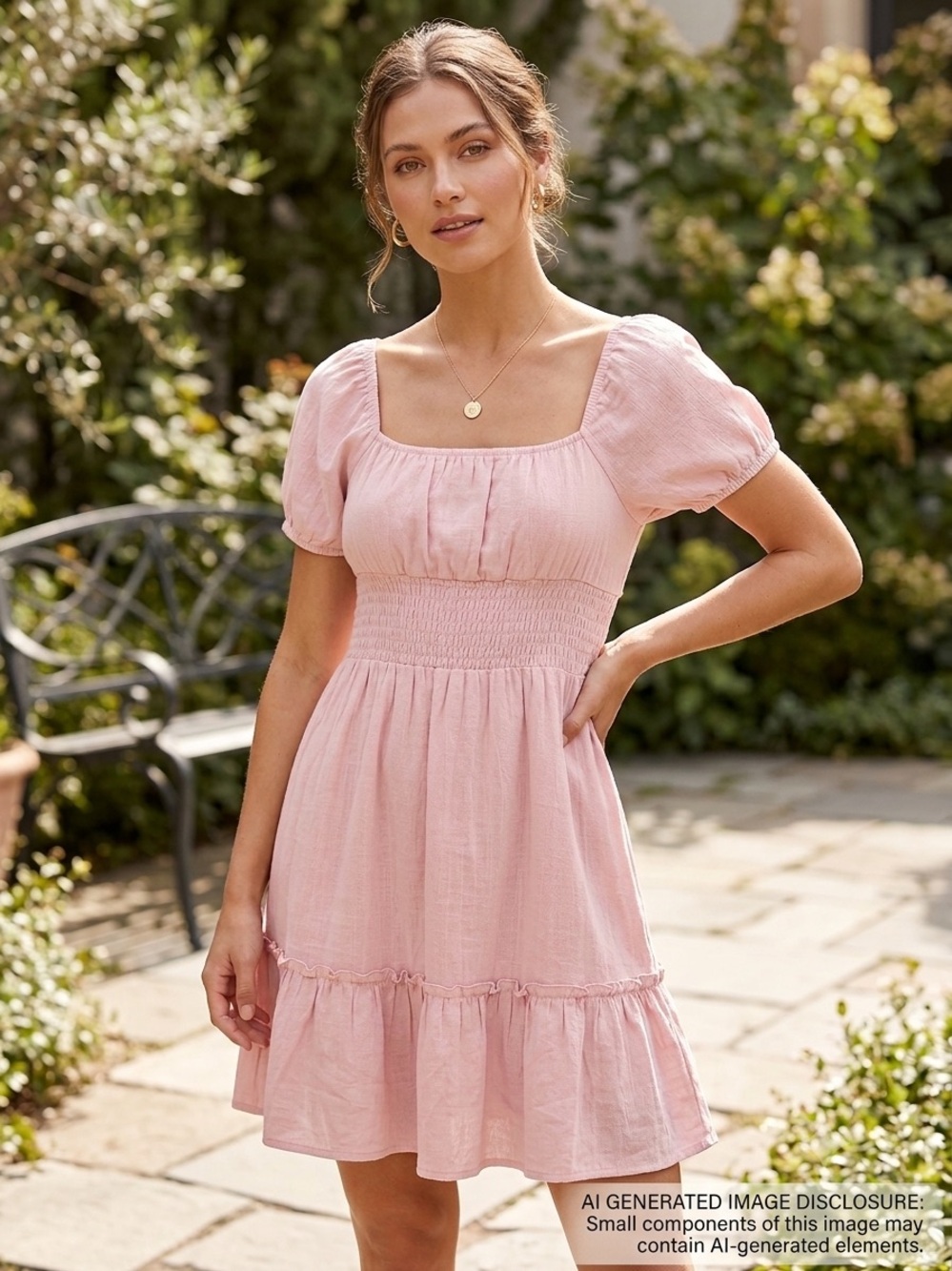 Celebrity Pink Blush Pink Smocked-Waist Mini Dress